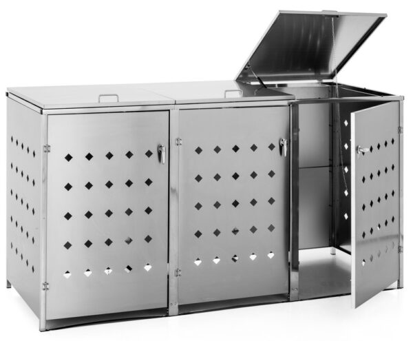 HC Garten & Freizeit 3er Mülltonnenbox Raute aus Edelstahl, ca. 207 x 77, 5 x 115 cm – Silber
