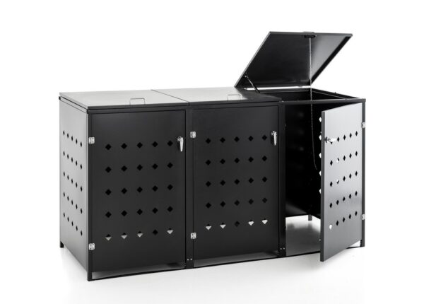 HC Garten & Freizeit 3er Mülltonnenbox Raute aus Edelstahl, ca. 207 x 77, 5 x 115 cm – Anthrazit