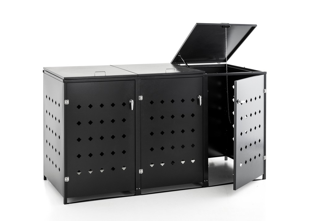 HC Garten & Freizeit 3er Mülltonnenbox Raute aus Edelstahl, ca. 207 x 77, 5 x 115 cm – Anthrazit
