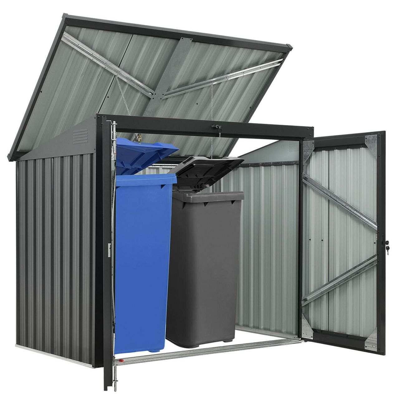 lovingHome® 2er Mülltonnenbox mit aufklappbaren Dach, ca. 101 x 158 x 134 cm – Anthrazit