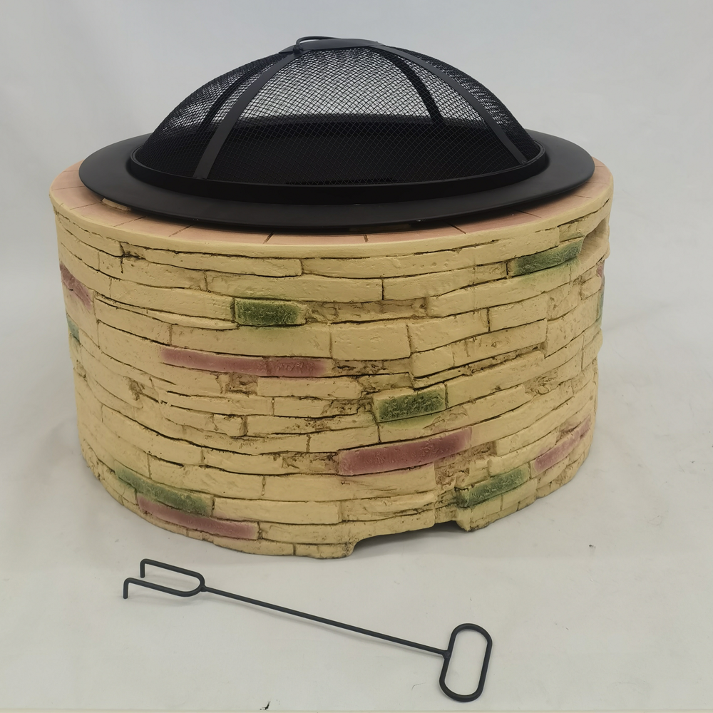 GreenYard Feuerschale aus MgO und Stahl, ca. 67, 5 x 67, 5 x 51 cm – Beige / Braun in Steinoptik