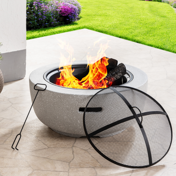 GreenYard Feuerschale aus MgO und Stahl, ca. 60, 5 x 60, 5 x 39 cm – Grau