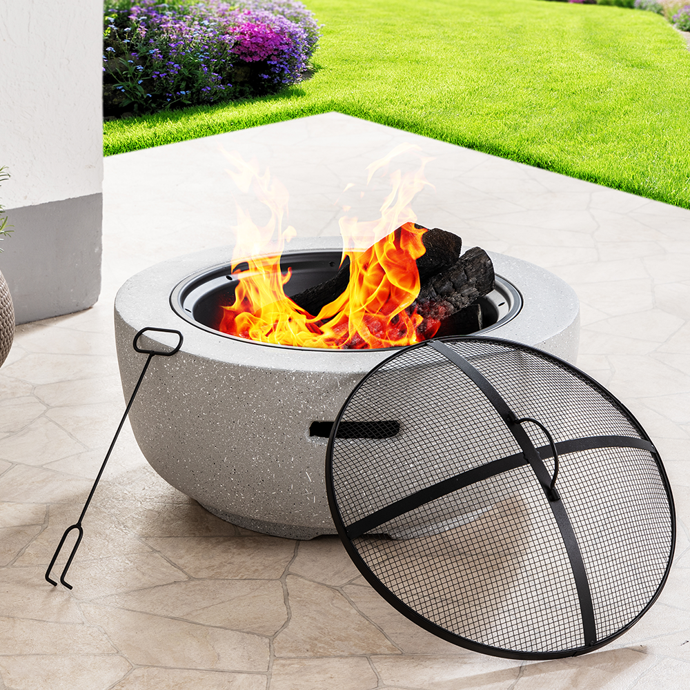 GreenYard Feuerschale aus MgO und Stahl, ca. 60, 5 x 60, 5 x 39 cm – Grau