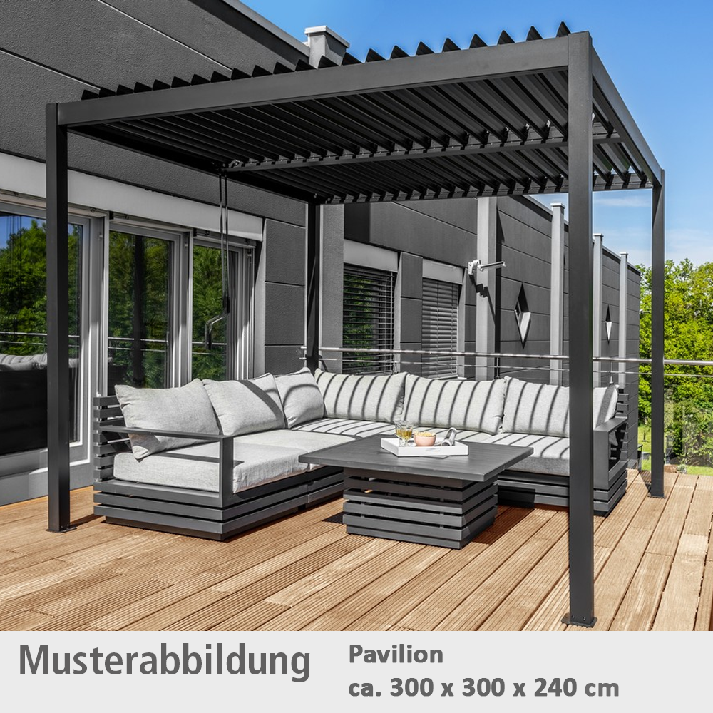 CHILLROI Pavillon mit Lamellendach aus Stahl und Aluminium, ca. 300 x 300 x 240 cm – Anthrazit