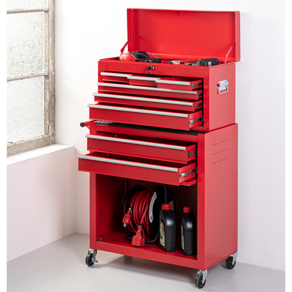 4059306109203-1 Tech-Craft 2 in 1 Werkstattwagen – Rot, 7 Schubladen