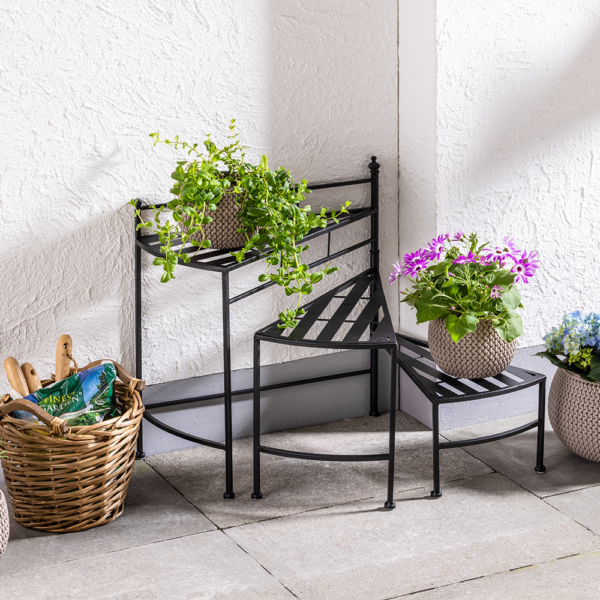 HC Garten & Freizeit Klappbarer Pflanzenständer aus Metall ca. 55 x 30 x 61 cm – Schwarz