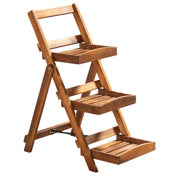 HC Garten & Freizeit 3 – stufiges Blumentreppe mit 3 Ablagen aus Akazienholz, ca. 65 x 40 x 80 cm – Braun