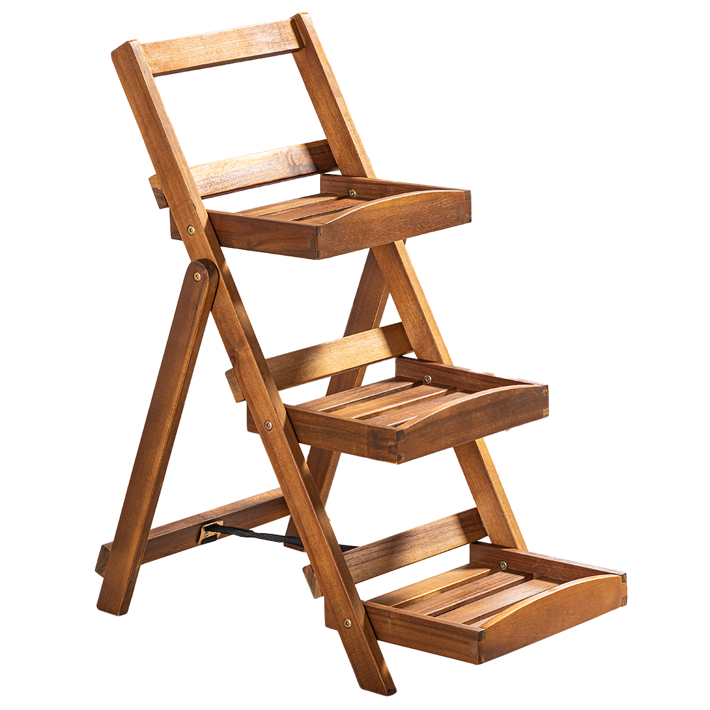 HC Garten & Freizeit 3 – stufiges Blumentreppe mit 3 Ablagen aus Akazienholz, ca. 65 x 40 x 80 cm – Braun