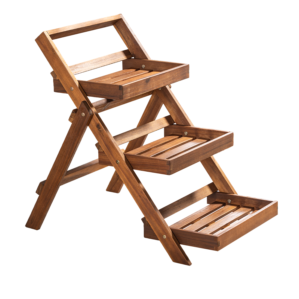 HC Garten & Freizeit 3 – stufige Blumentreppe aus Akazienholz, ca. 81 x 55 x 76, 5 cm – Braun