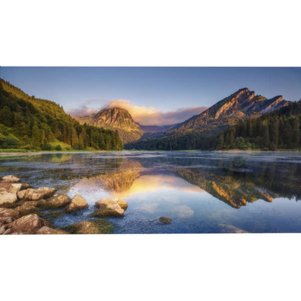 HC Garten & Freizeit Seitenmarkise mit Fotodruck – See mit Bergen. Auszug links – Bild rechts. ca. 1, 6 x 3 m