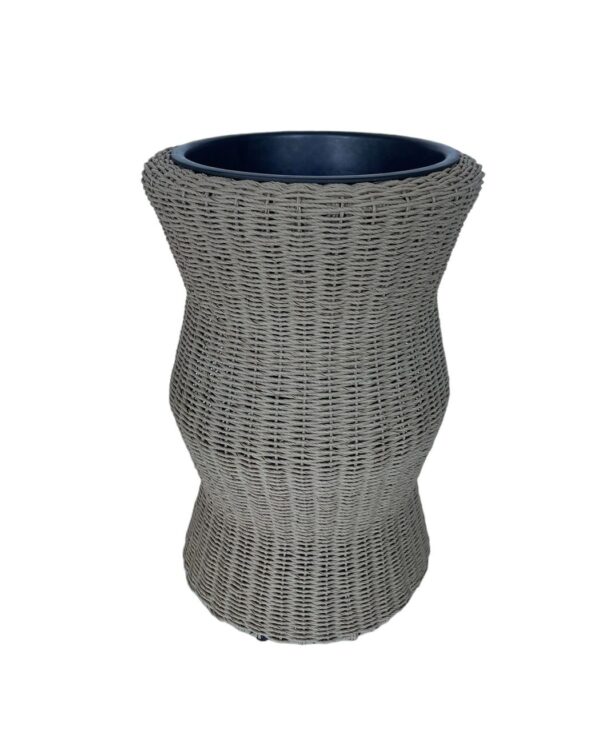 4059306112487-1 HC Garten & Freizeit Runder Blumentopf in Rattan – Optik aus Stahl, ca. 37 x 37 x 60 cm