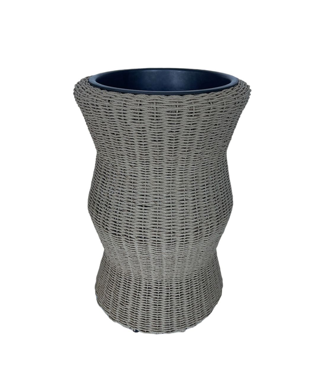 HC Garten & Freizeit Runder Blumentopf in Rattan – Optik aus Stahl, ca. 37 x 37 x 60 cm