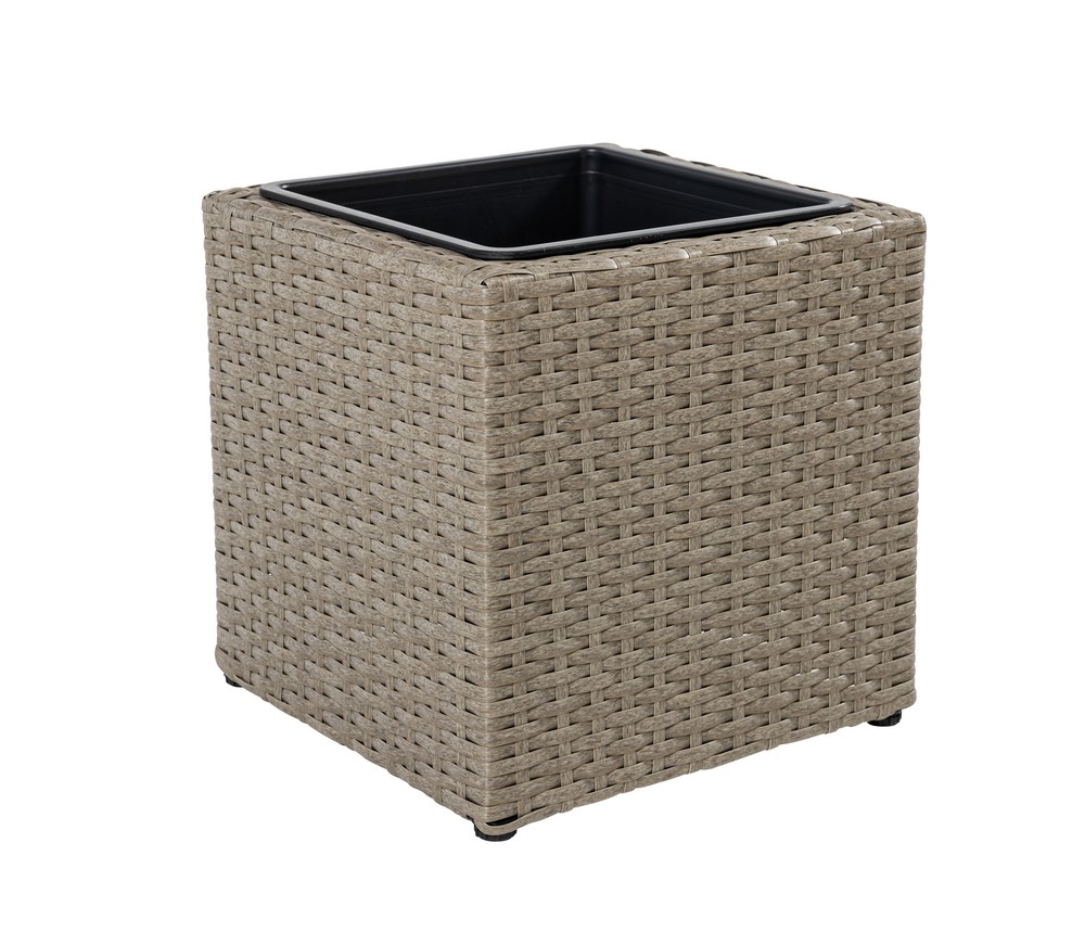 HC Garten & Freizeit Quadratischer Blumentopf in Rattan – Optik aus Stahl – Braun