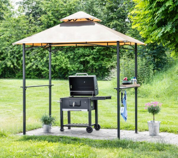 CHILLROI Grillpavillon mit Flammhemmendem Doppeldach aus Stahl und Polyester, ca. 240 x 150 x 265 cm