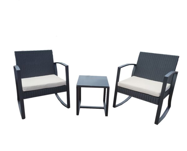 HC Garten & Freizeit 5tlg. Rattan Schaukelstuhl Set – Balkonset schwarz