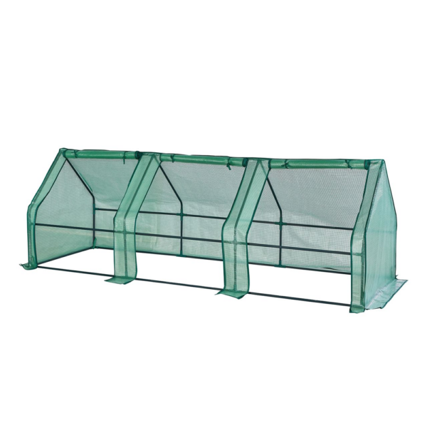 POWERTEC GARDEN Foliengewächshaus mit 3 Toren, ca. 270 x 90 x 90 cm – Grün