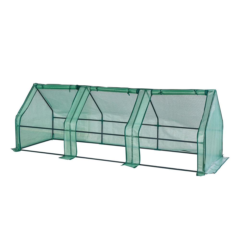 POWERTEC GARDEN Foliengewächshaus mit 3 Toren, ca. 270 x 90 x 90 cm – Grün