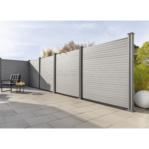 Hardin 1fachgut WPC – Sichtschutzzaun CORTADO – 5x Element + 6x Pfosten – Grau