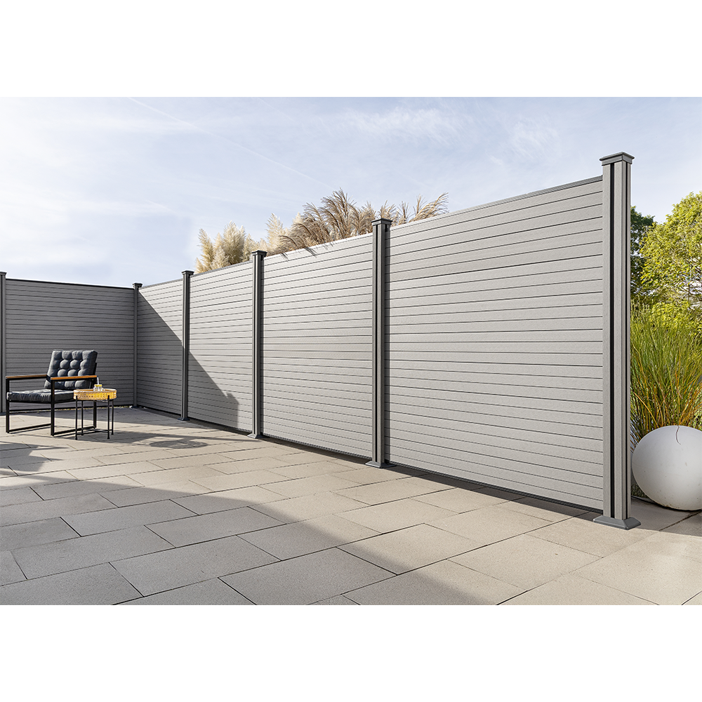 Hardin 1fachgut WPC – Sichtschutzzaun CORTADO – 5x Element + 6x Pfosten – Grau