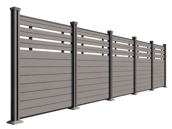 4059306115952-1 Hardin 1fachgut WPC – Sichtschutzzaun CORTADO mit Luftöffnungen – 5x Element + 6x Pfosten – Grau