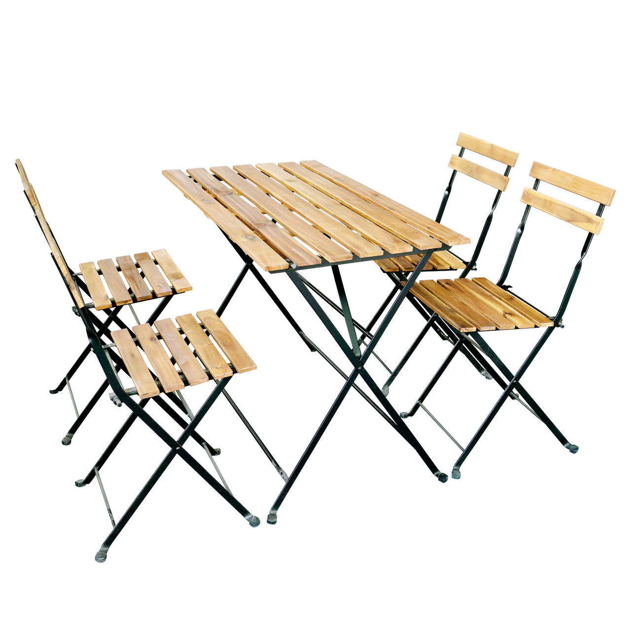 HC Garten & Freizeit 5tlg. Outdoor – Klappstuhl – Set., 4 – Sitzer mit 2 Streben aus Akazienholz geölt