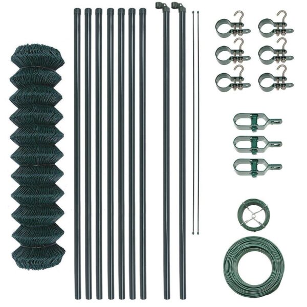 4059306117758-3 POWERTEC GARDEN Maschendrahtzaun Komplett – Set L15m x H150cm – Grün