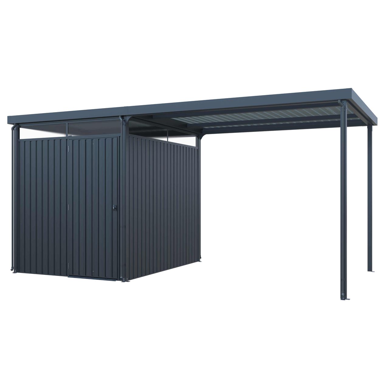 lovingHome® Metallgerätehaus 5㎡ Skylight mit 7㎡ Carport – Erweiterung 2 in 1, ca. 245 x 490 x 226 cm
