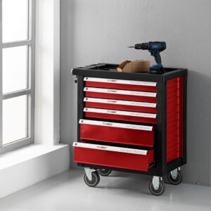 Tech-Craft Werkstattwagen ca.77x47x90 cm, Rot, 6 Schubladen