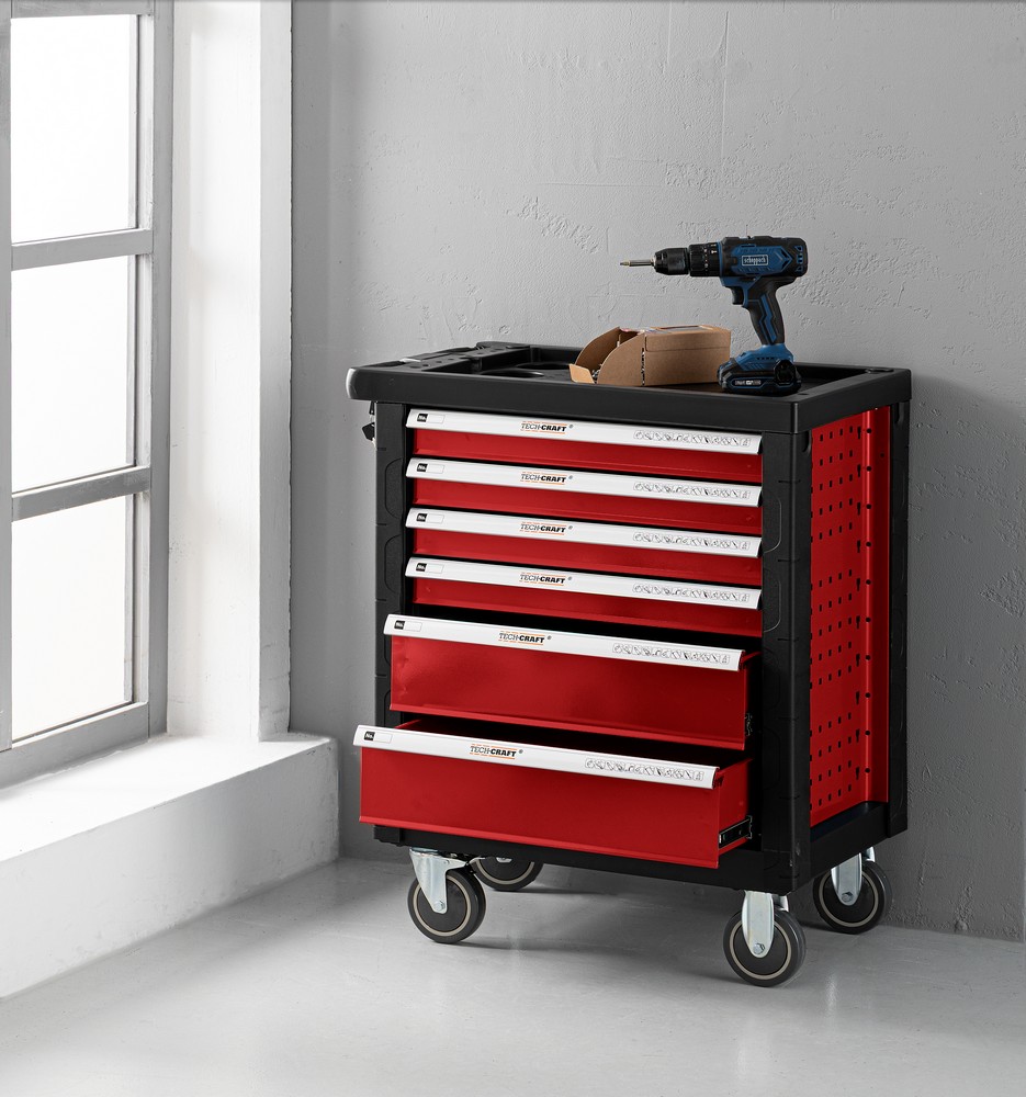 Tech-Craft Werkstattwagen ca.77x47x90 cm, Rot, 6 Schubladen