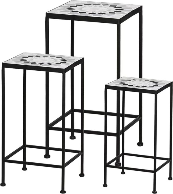 GreenYard 3er – Set Mosaik Pflanzenständer "Quadrato" aus Metall – Schwarz