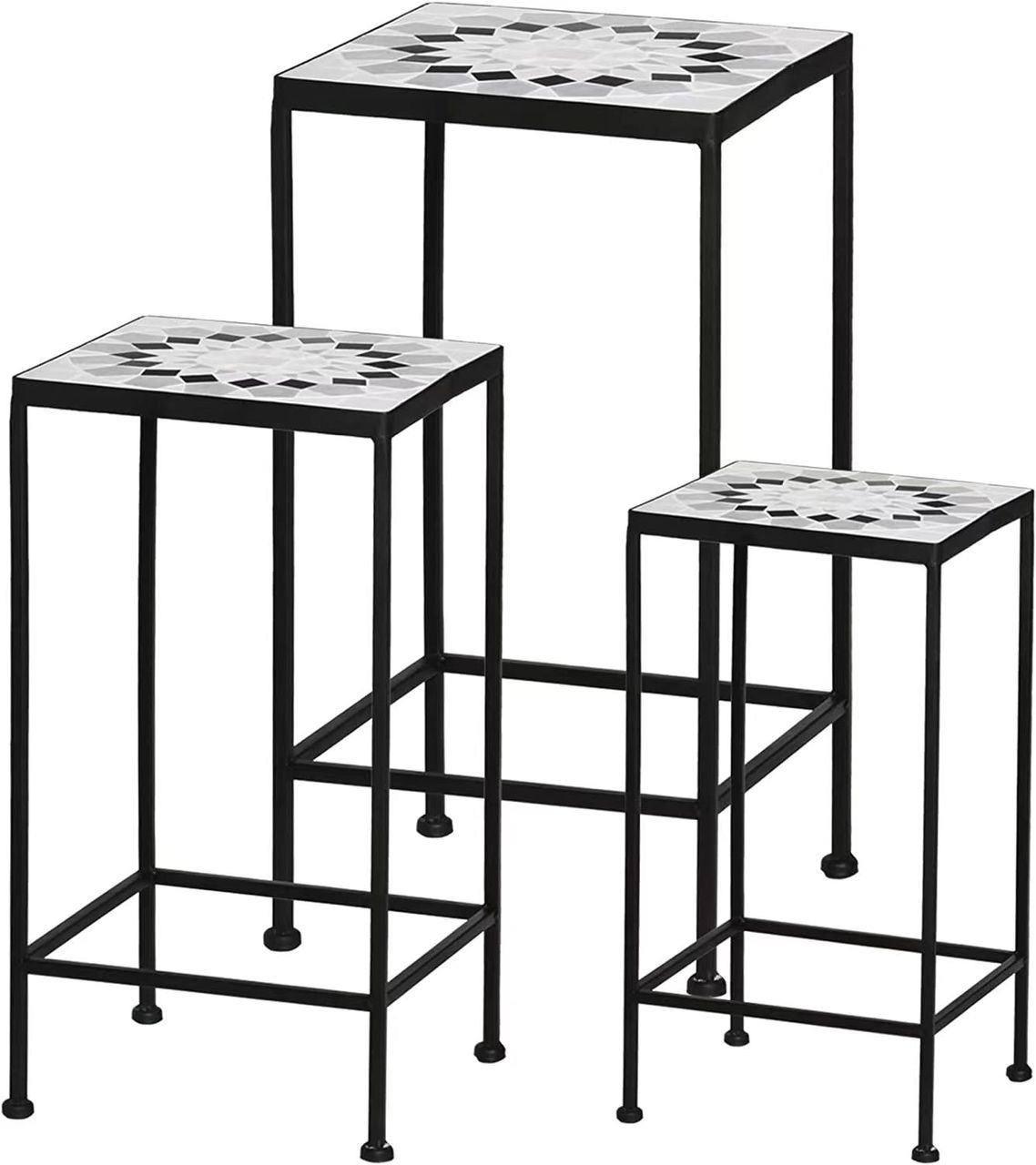 GreenYard 3er – Set Mosaik Pflanzenständer „Quadrato“ aus Metall – Schwarz