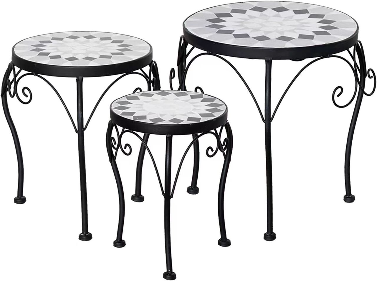 GreenYard 3er – Set Mosaik Pflanzenständer „Rotondo“ aus Metall – Schwarz