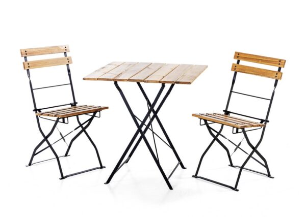 CHILLROI 3tlg. Bistro Outdoor – Klappstuhl – Set, 2 – Sitzer ohne Armlehne aus Akazienholz