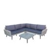 Prestige Home Living Outdoor 13tlg. Ecklounge – Set ALBANY aus Aluminium & Holz inkl. Polsterauflage, grau