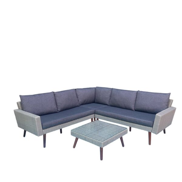 Prestige Home Living Outdoor 13tlg. Ecklounge – Set ALBANY aus Aluminium & Holz inkl. Polsterauflage, grau