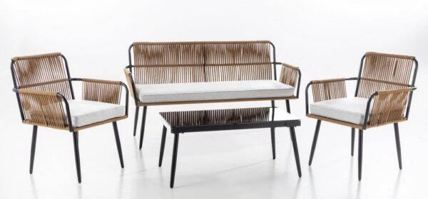 Prestige Home Living Outdoor 7tlg. Lounge – Set Sitzgruppe MARRY aus Aluminium und Rope – Geflecht inkl. Polsterauflage – Braun
