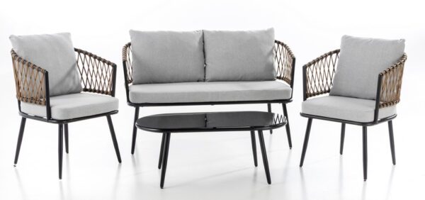 Prestige Home Living Outdoor 11tlg. Lounge – Set BARI aus Aluminium und Rope – Geflecht inkl. Polsterauflage – Grau