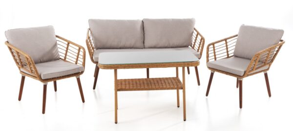 Prestige Home Living Outdoor 11tlg. Lounge – Set ASTI aus Aluminium und Rope – Geflecht inkl. Polsterauflage – Beige