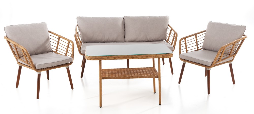 Prestige Home Living Outdoor 11tlg. Lounge – Set ASTI aus Aluminium und Rope – Geflecht inkl. Polsterauflage – Beige