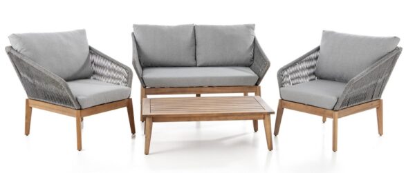Prestige Home Living Outdoor 11tlg. Lounge – Set aus Akazienholz und Rope – Geflecht inkl. Polsterauflage – Grau