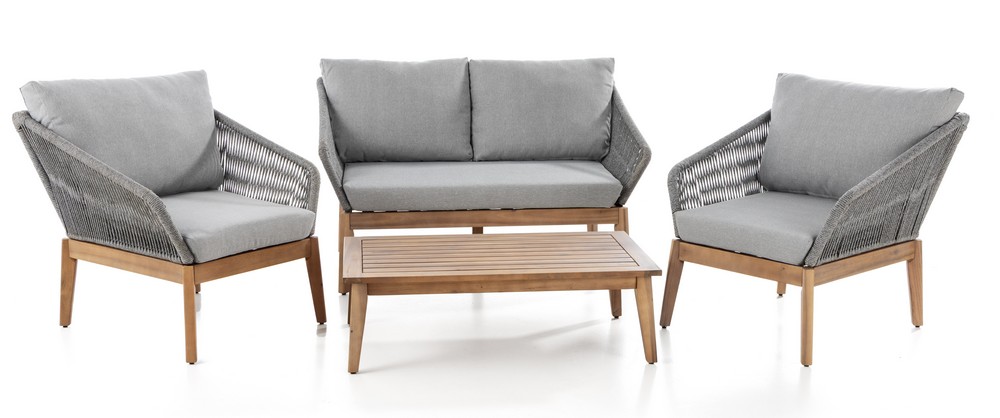 Prestige Home Living Outdoor 11tlg. Lounge – Set aus Akazienholz und Rope – Geflecht inkl. Polsterauflage – Grau