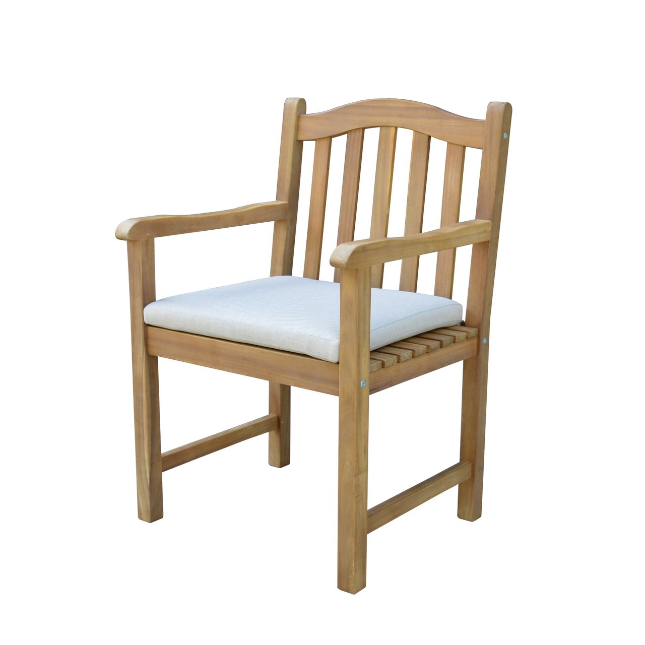 Prestige Home Living Outdoor Gartenstuhl mit Armlehnen aus Akazienholz mit Kissen, ca. 58 x 57 x 89 cm – Natur geölt