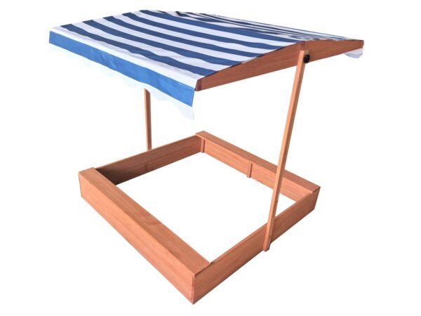 POWERTEC GARDEN Sandkasten Sandkiste Holz mit verstellbarem Dach 120x120 cm