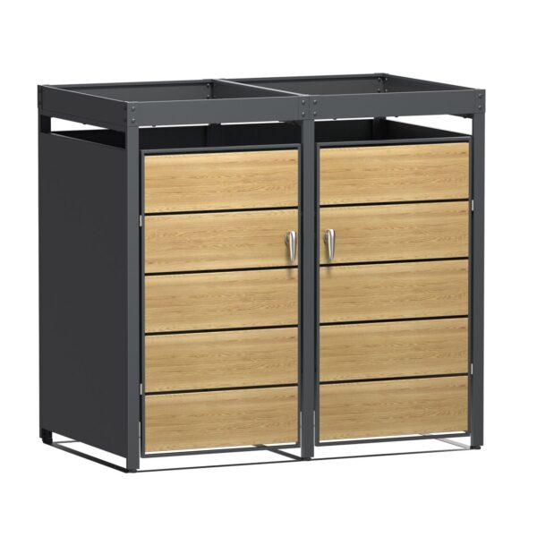 Hardin 1fachgut 2er Mülltonnenverkleidung mit Pflanzdach aus Stahl ca. 132 x 80 x 124 cm – Anthrazit/Holzoptik