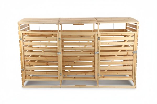 4059306121199-1 Hardin 1fachgut 3er Mülltonnenbox lackiert aus Holz, wasserfest, ca. 219 x 92 x 122 cm – Hellbraun