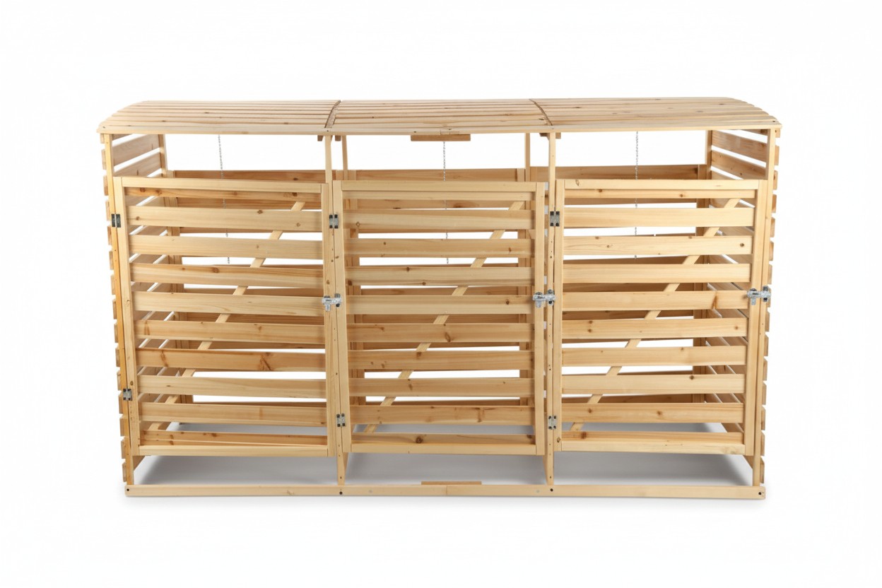 Hardin 1fachgut 3er Mülltonnenbox lackiert aus Holz, wasserfest, ca. 219 x 92 x 122 cm – Hellbraun