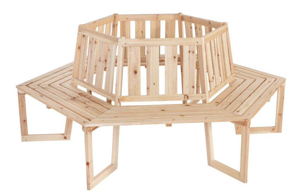 Hardin 1fachgut Baumbank 6 – Eckig & 360° aus Tannenholz, ca. 205 x 178 x 90 cm