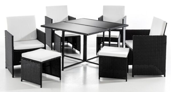 4059306122042-1 Hardin 1fachgut 21tlg. Polyrattan – Sitzgruppe CUBE 4+4 mit platzsparendem Würfelsystem – Schwarz