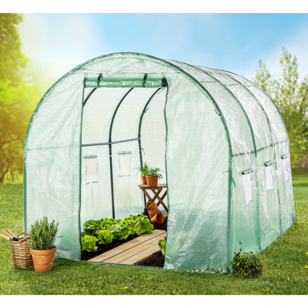 POWERTEC GARDEN Foliengewächshaus mit 6 Fenstern und einer Tür ca.300 x 200 x 200 cm