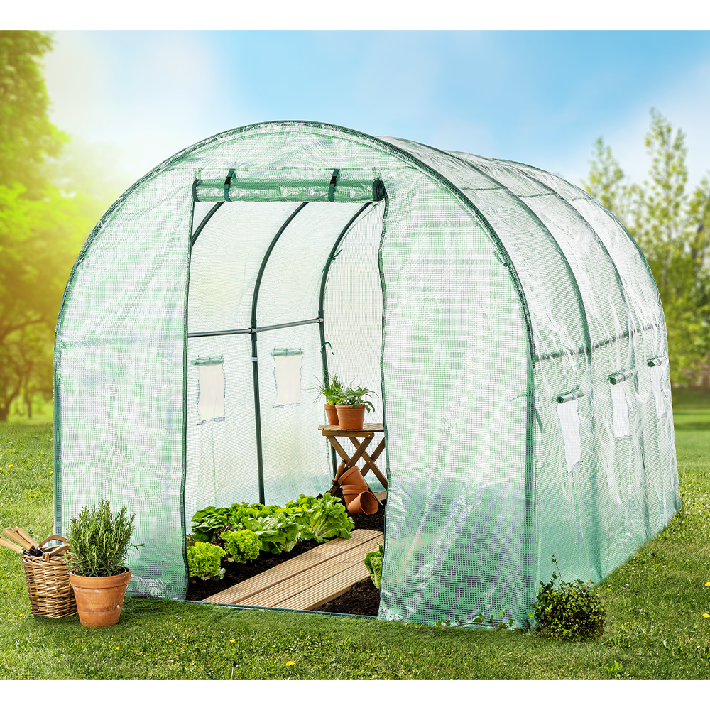POWERTEC GARDEN Foliengewächshaus mit 6 Fenstern und einer Tür ca.300 x 200 x 200 cm